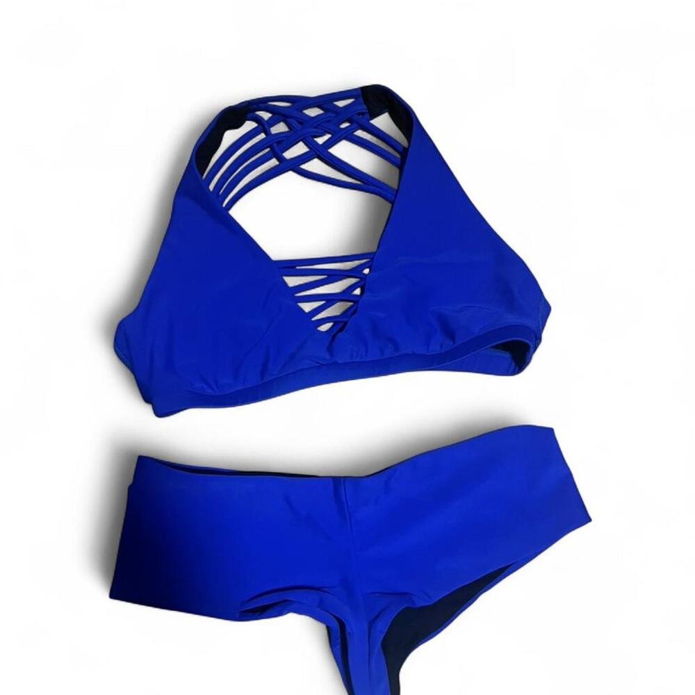 Coconut’s Cove Royal Blue Cheeky High Rise Bikini Set Large Top Medium Bottom